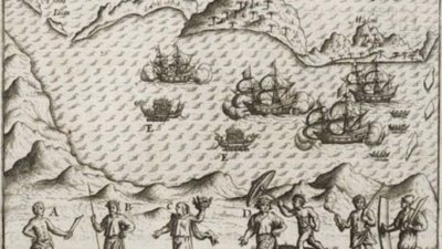 Penggambaran Kehidupan di Ambon Karya Jacob van Neck, tahun 1601 (Gambar: Stepanie Glickman.2018. “The Company One Keeps: View of Ambon, 1617)