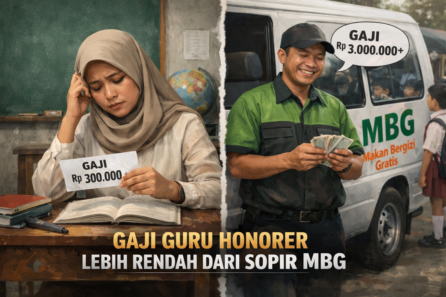 JPPI soroti ketimpangan gaji guru honorer dengan supir MBG. (Foto: AI)