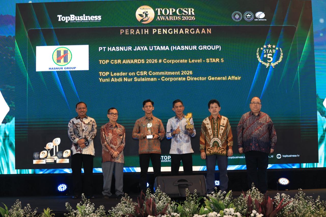 Hasnur Group kembali meraih penghargaan nasional dalam ajang TOP CSR Awards 2026 yang diselenggarakan Majalah TopBusiness. (Foto: Istimewa)