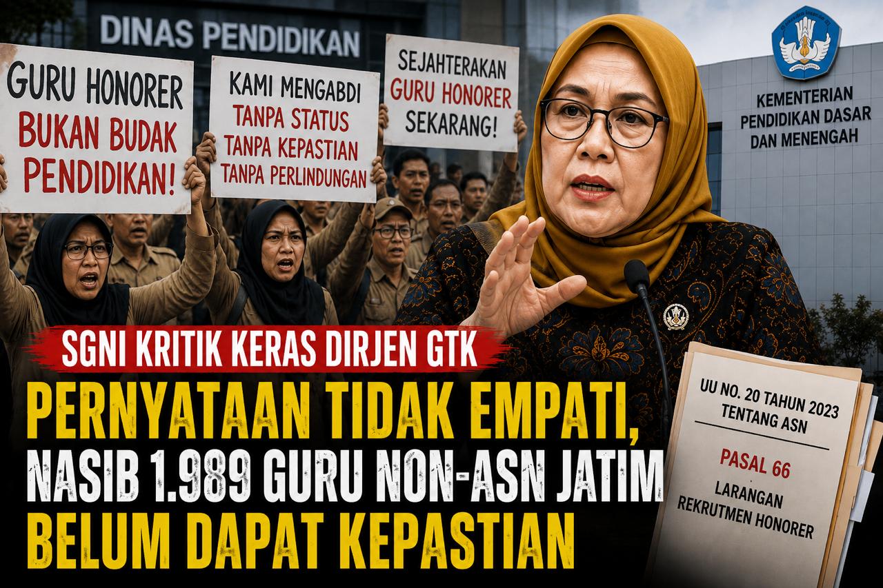 SGNI kritik pernyataan Dirjen GTK Nunuk Suryani yang dinilai tidak berempati terhadap guru non-asn di Jawa Timur. (Foto: Istimewa)